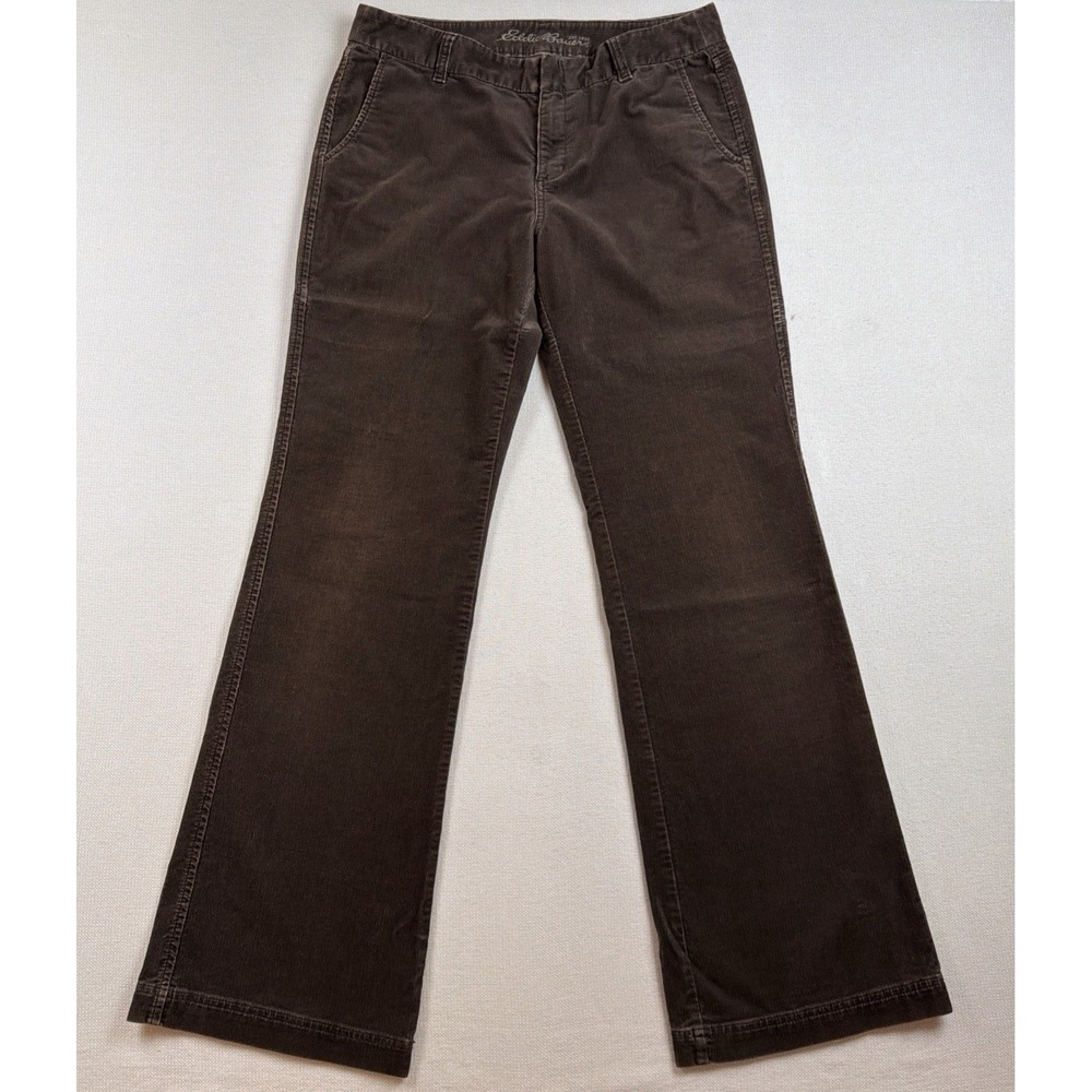 Eddie Bauer Corduroy Bootcut Pants Womens Size 10 TALL Brown Mid-Rise Flare